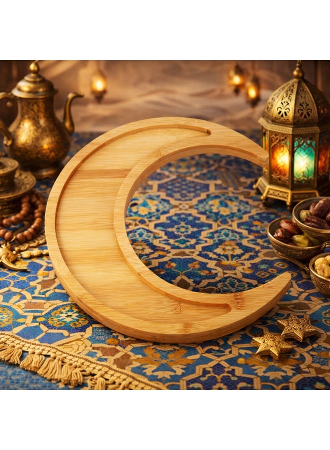 Fruit Platter – Crescent Moon Set – Bamboo Tray with Wooden Base – Eid al-Fitr Party Snack Plate - Image 2
